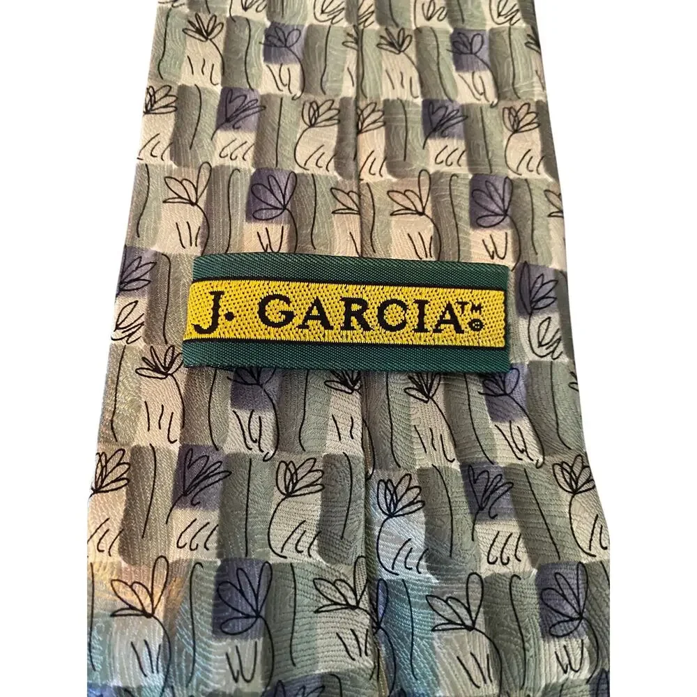 J Garcia Collection Tie Gray Abstract Floral 100% Silk Necktie‎